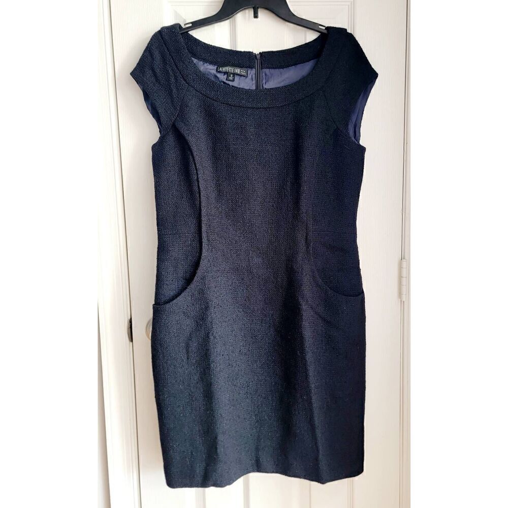 Lafayette148 Black Tweed  Sleeveless Shift Dress 12